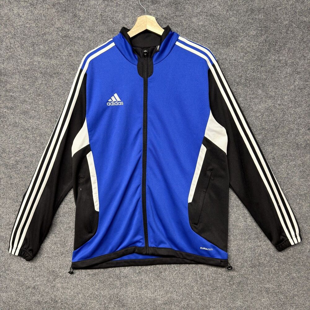 Adidas Sweatshirt Mens M Blue Black ClimaCool Full Zip Soccer Track Jacket